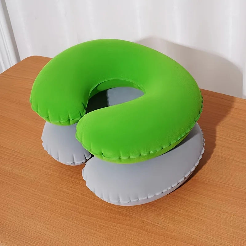 Ergonomic C-Shaped Neck Pillow, Polyester Travel  Car Support Cushion U-shaped Travel Inflatable Pillow