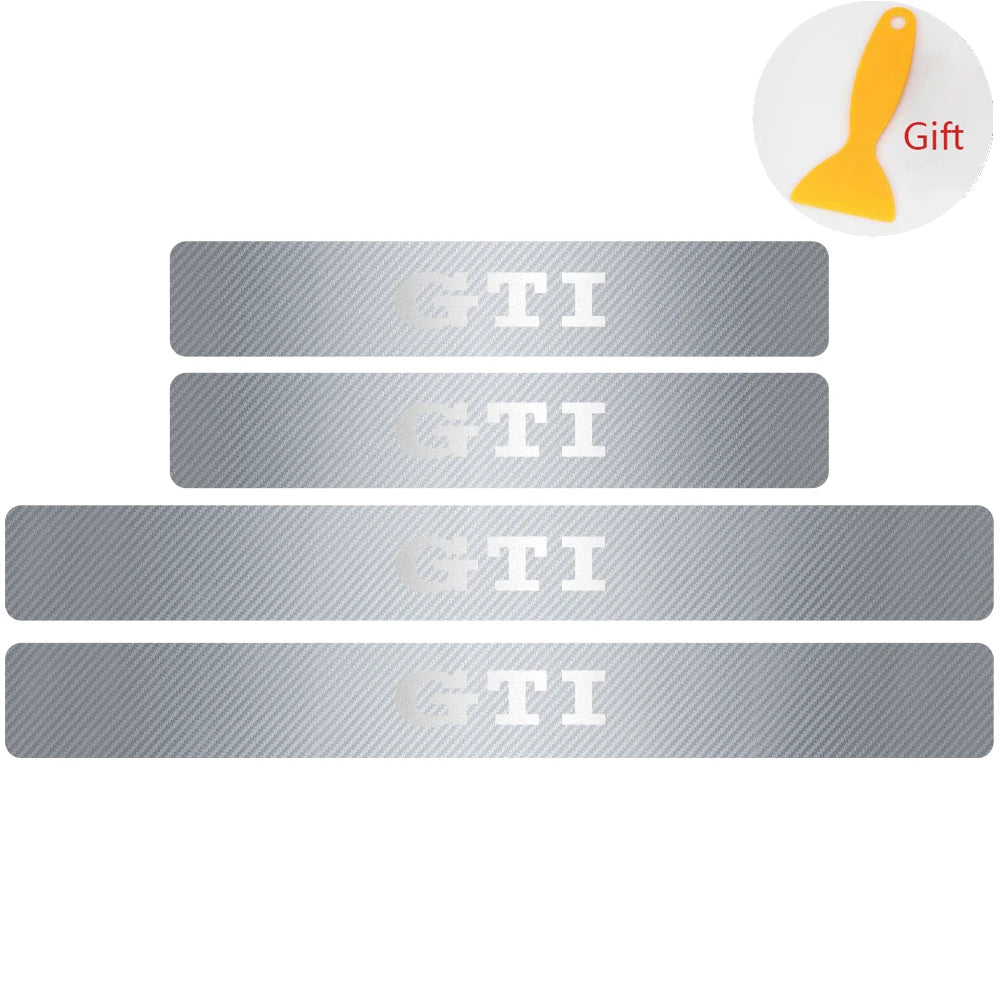 4Pcs Car Door Carbon Fiber Sill Scuff Plate Decoration Sticker For Volkswagen GTI Golf Caddy Passat CC Lavida Sagitar Scirocco