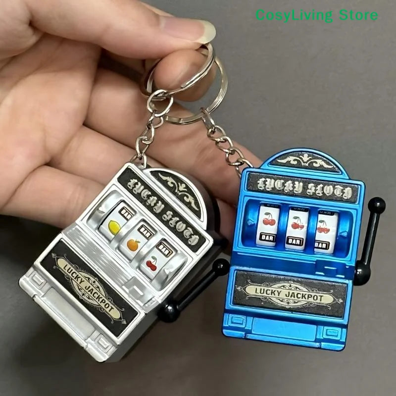 [CL]Mini Gambling Slot Machine Key Chains Arcade Pocket Fruit Lucky Jackpot Gadget Antistress Toy Funny Games Keychain Ring[CL]