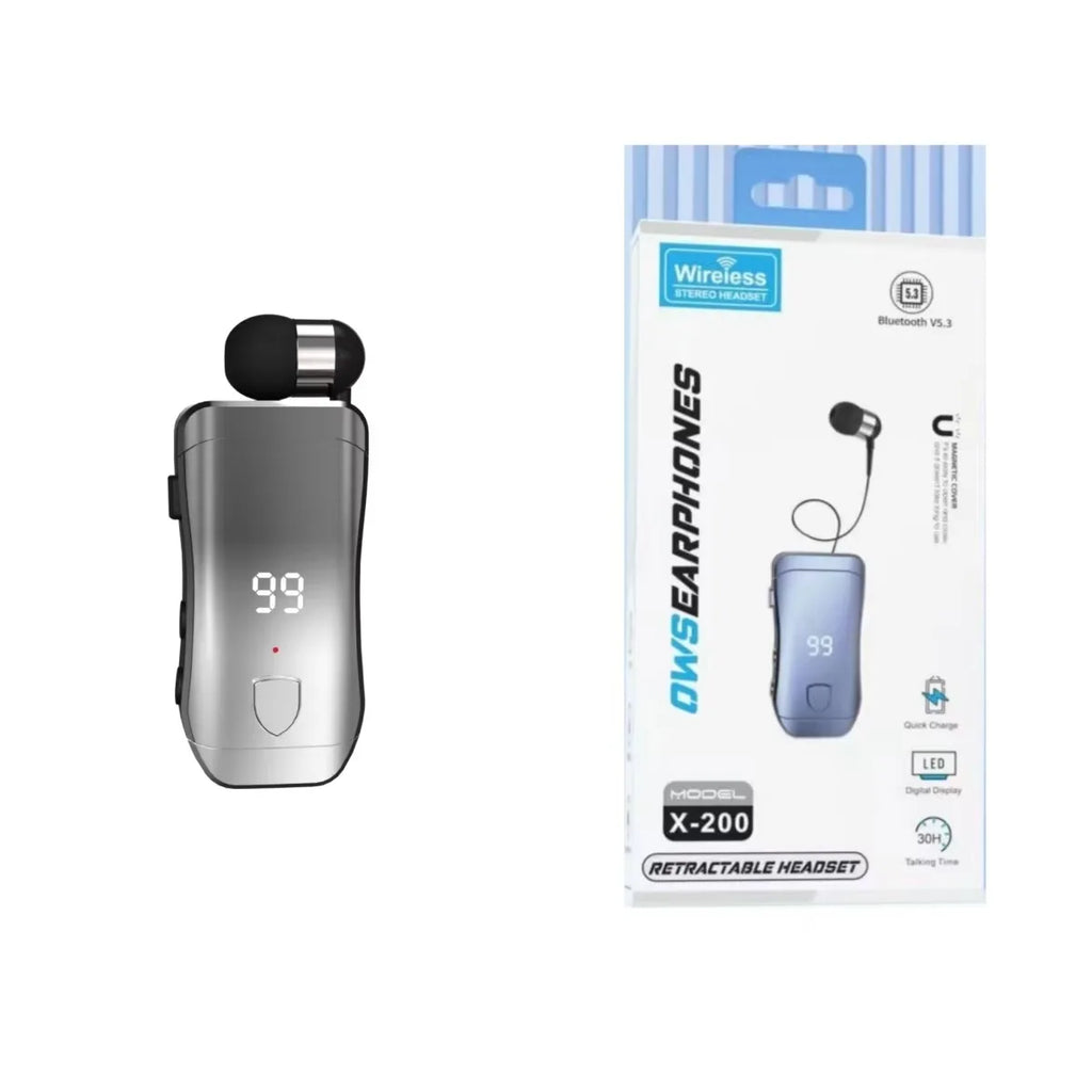 X200 Wireless Bluetooth Headset Ears in Lotus with Wire Clip Earphones Handsfree Earbuds Retractable Headphone