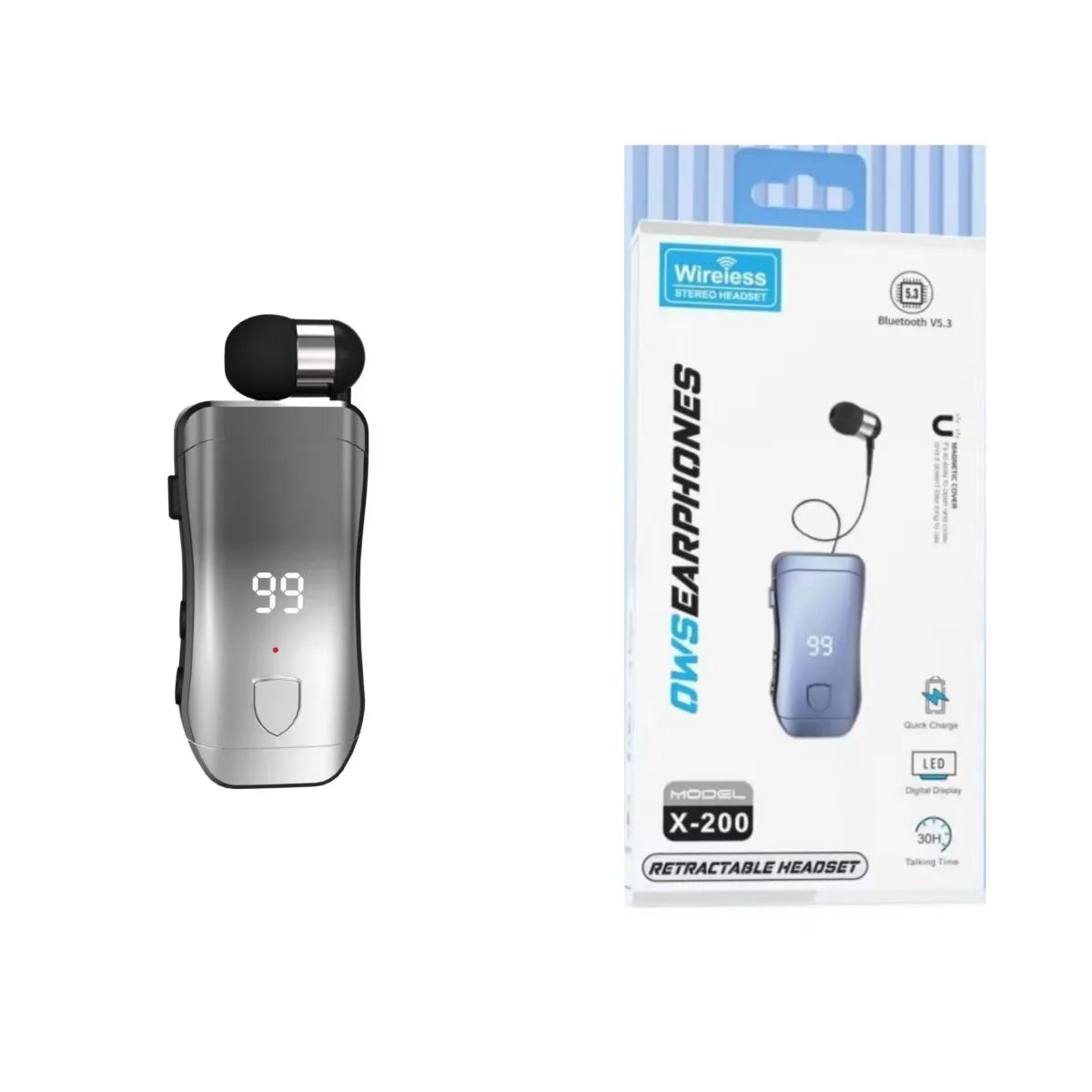 X200 Wireless Bluetooth Headset Ears in Lotus with Wire Clip Earphones Handsfree Earbuds Retractable Headphone