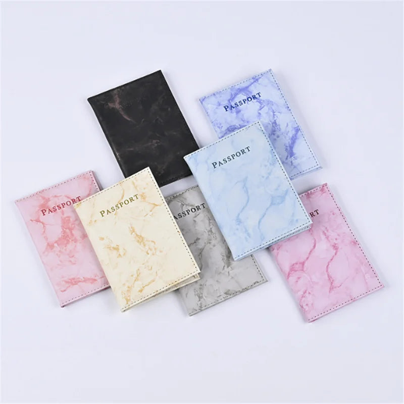 Fashion Women Men Passport Cover Pu Leather Marble Style Travel ID Credit Card Passport Holder Packet Wallet Purse Bags Pouch