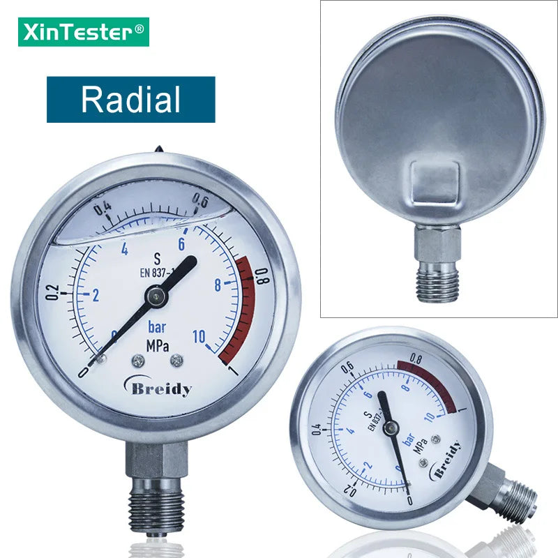 Xin Tester 0-60mpa Anti-vibration Pressure Gauge Radial/Axial Air Hydraulic Water Stainless Steel Oil Manometer Thread G1/4 G1/2