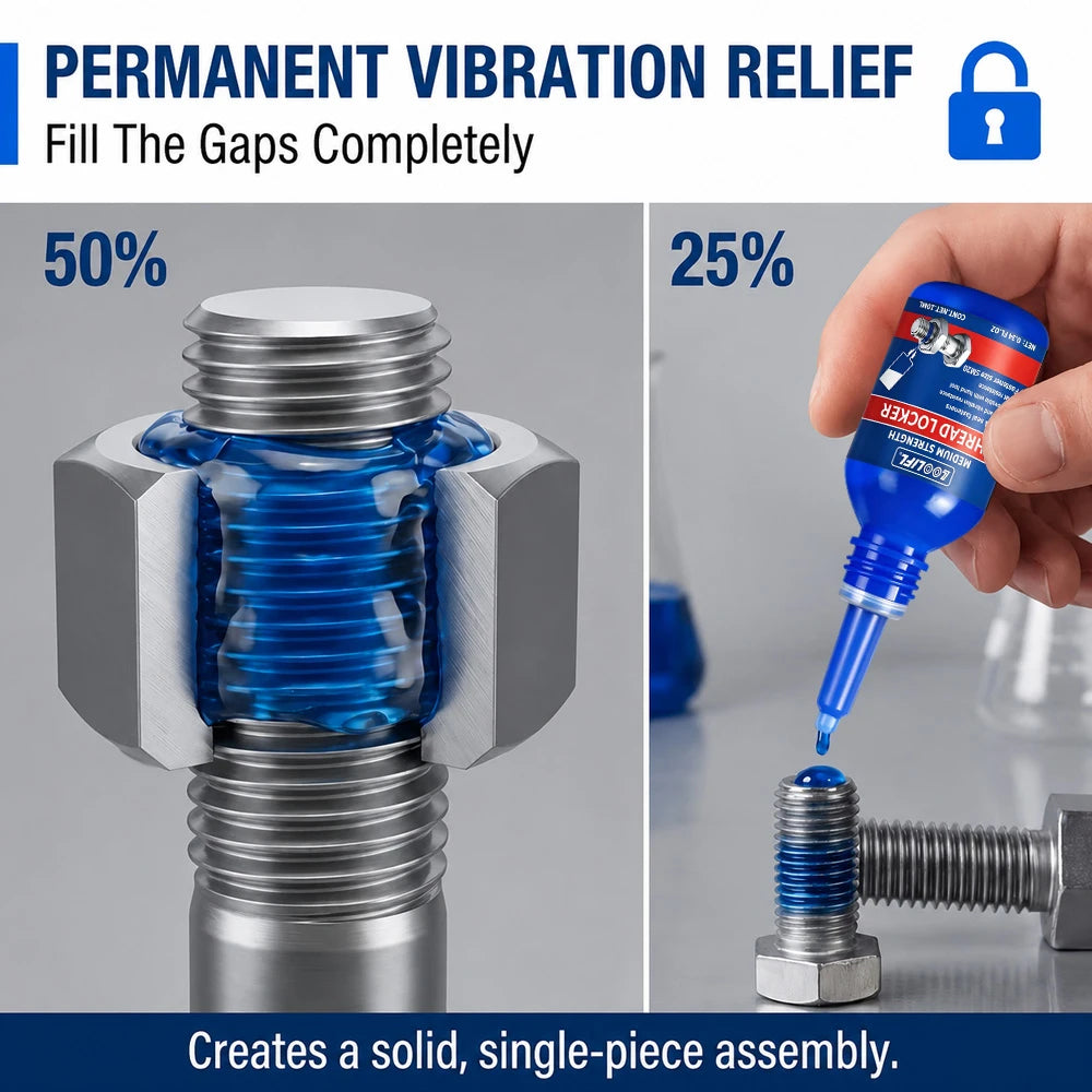 50ml Blue and red threaded locks, medium-strength threaded locks, nut, bolt, fastener, and metal threaded locks, oxygen-free curing screw adhesive to prevent loosening (blue and red)