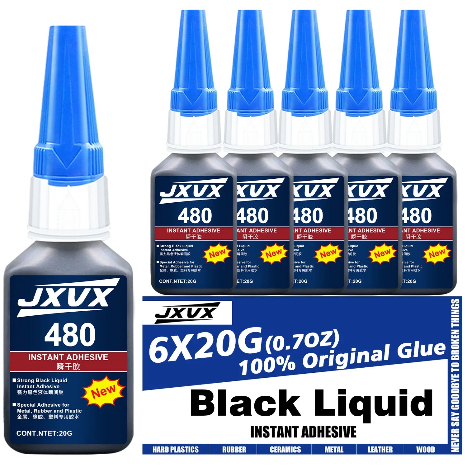 401/480 Clear/Black Super Glue Instant Quick-drying Cyanoacrylate Adhesive Leather Rubber Wood Metal Strong Bond Liquid Glue Tool Used For Diy Handicraft Repair Of Metal, Wood, Plastic and Ceramics.20g