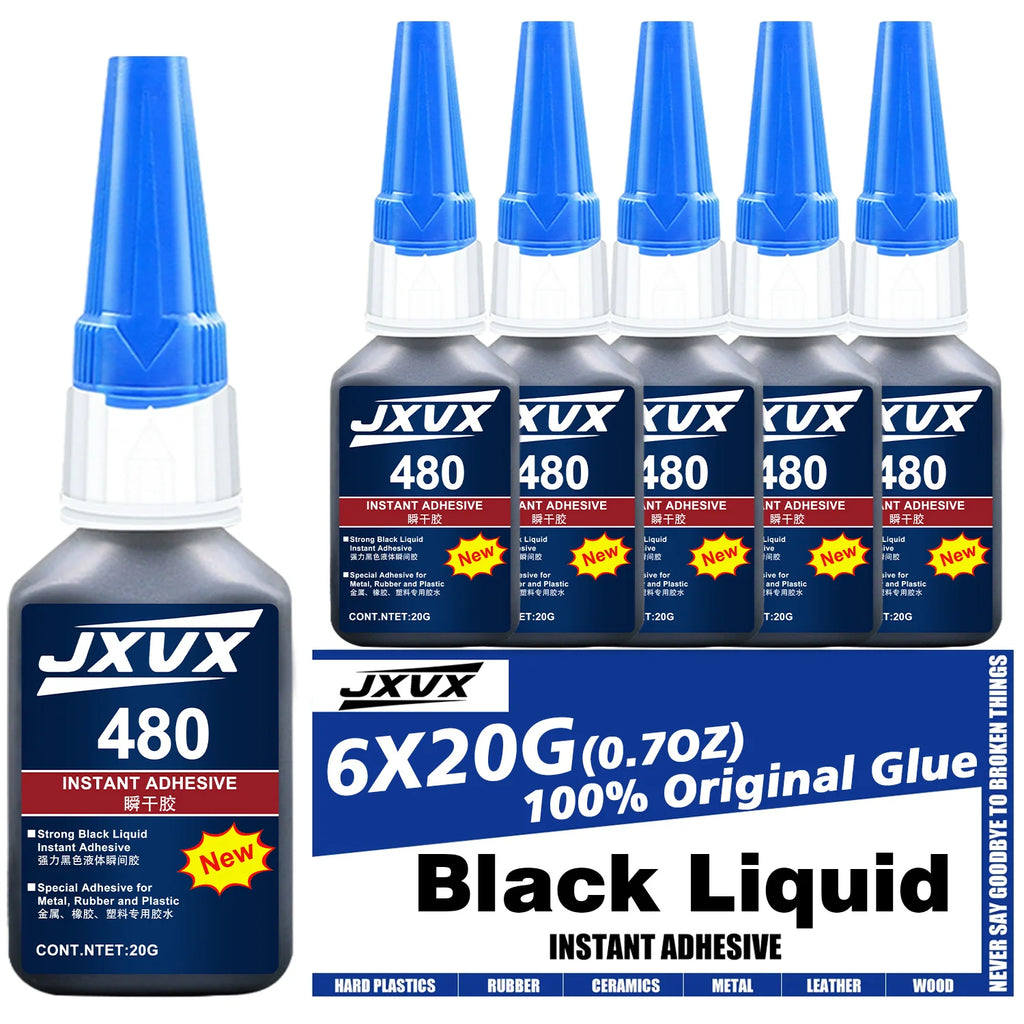 401/480 Clear/Black Super Glue Instant Quick-drying Cyanoacrylate Adhesive Leather Rubber Wood Metal Strong Bond Liquid Glue Tool Used For Diy Handicraft Repair Of Metal, Wood, Plastic and Ceramics.20g