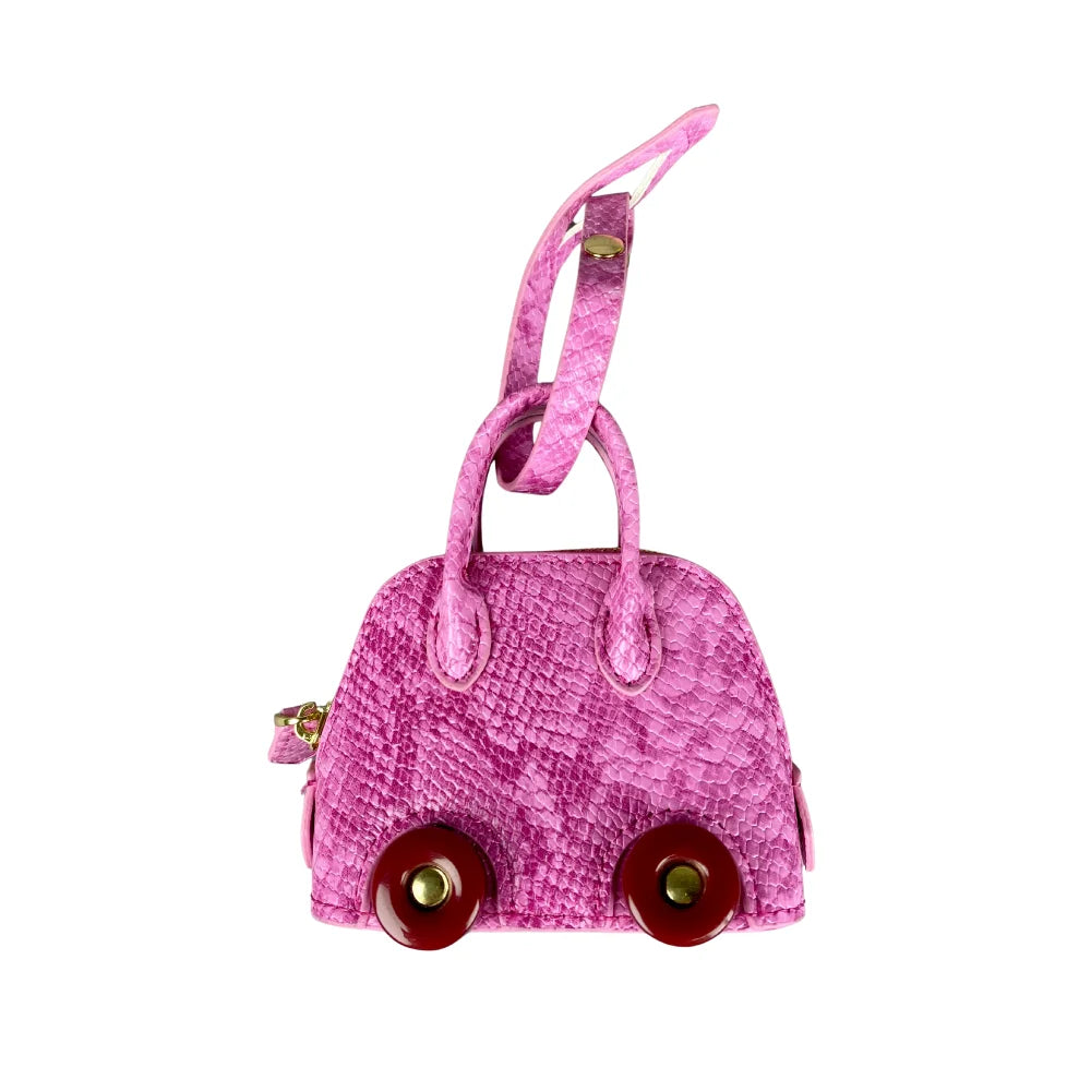 Leather Snake-Embossed Mini Bag-Earphones & Lipstick Pouch with Contrast Color Wheels-PU Leather-Bag Charm-Ideal Gift For Women