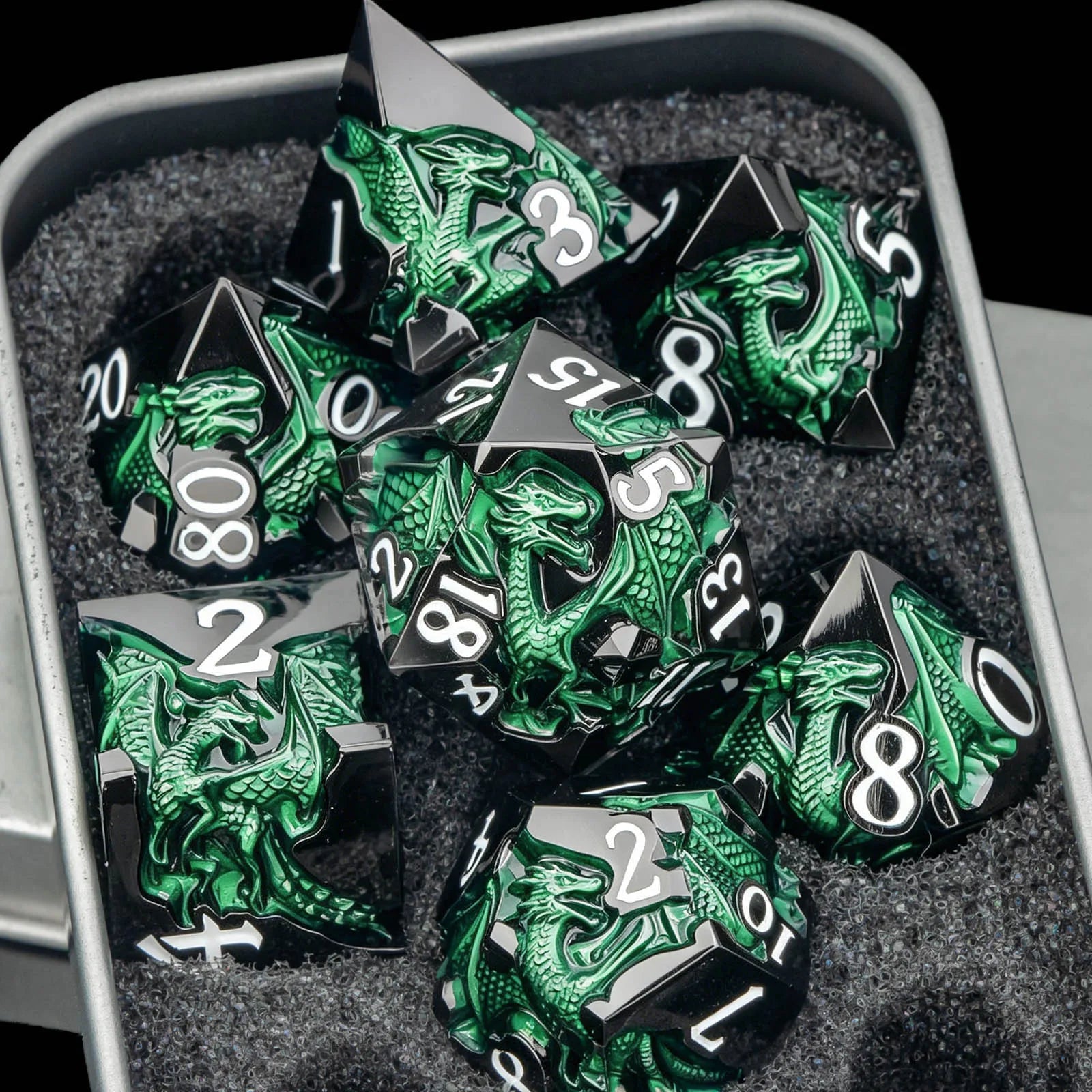 Dragon DND Dice Set for Role Playing Game, Blue Metal D&D Dice Set Dungeons and Dragons, 7Pcs RPG Polyhedral D and D Dice Set