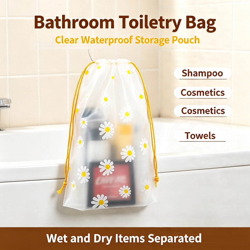 10Pcs Transparent Waterproof Travel Cosmetic Bag with Drawstring Plastic Storage Bag for Towels Socks Bathroom Beach Organizer