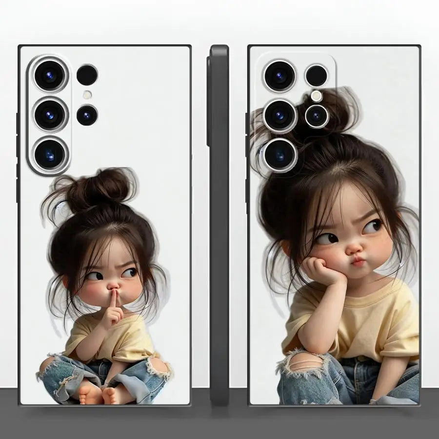 Case for Samsung Galaxy S26 S25 Ultra S20 Note 20 Ultra 8 9 10 S23 S21 FE S10 S9 S24 Plus Funda Phone Cover Cartoon Girl