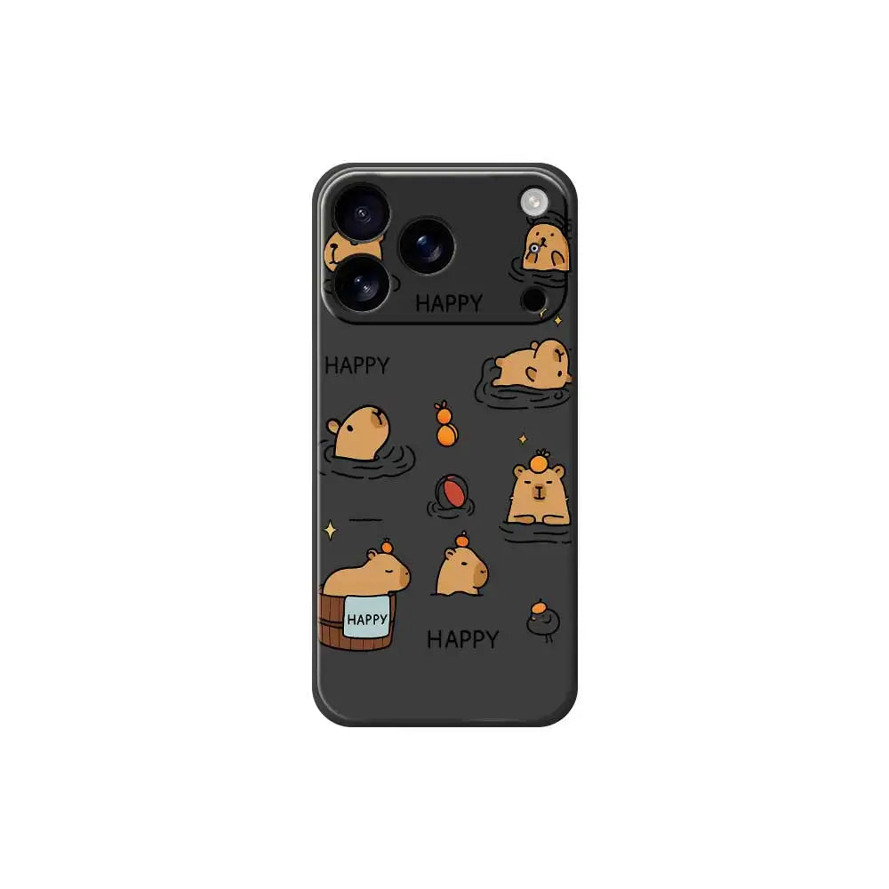 Cartoon Capybara Happy Phone Case For iPhone 17 Pro Max 17 Air 16 15 14 Plus 13 12 11 Pro Max XS Max XR 16E Silicone Soft Cover