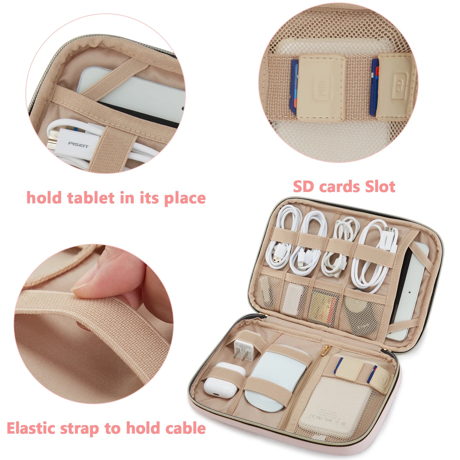 BAGSMART Travel Cable Organizer Waterproof Travel Gadget Pouch Charge Power Bank Ipad Headphone Organizer travel essentials