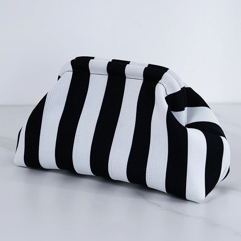 Woven Crochet Handbag Striped Colorblock Clutch Purse Ruched Bag Versatile Casual Beach Clutch Bag For Daily Commute Vacation