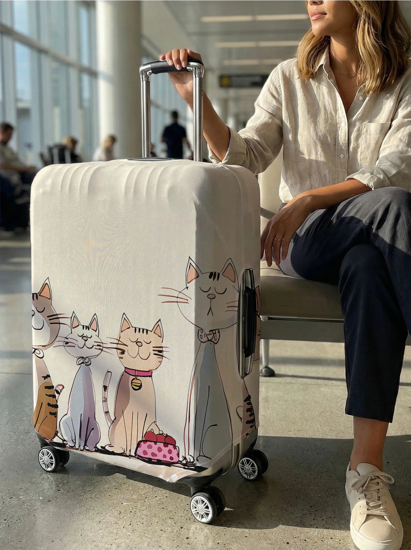 Hand Drawn Multiple Cats Print Luggage Cover, Suitable for 18-32 Inch Luggage Cover, Suitcase Protector, Travel Accessories