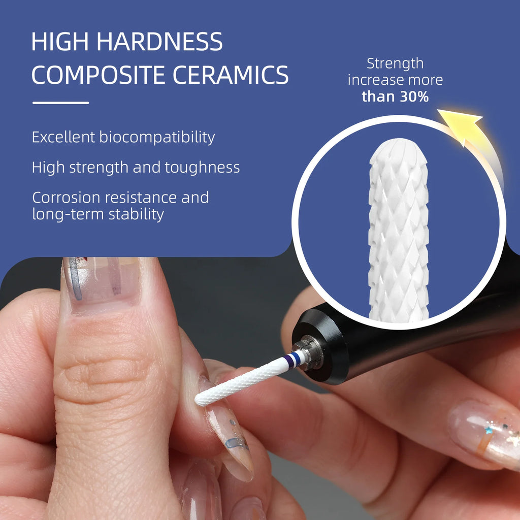 HYTOOS White Composite Ceramic Nail Drill Bits R Cut Barrel High Hardness Pro E-file Bit for Cuticle Clean Gel & Acrylic Removal