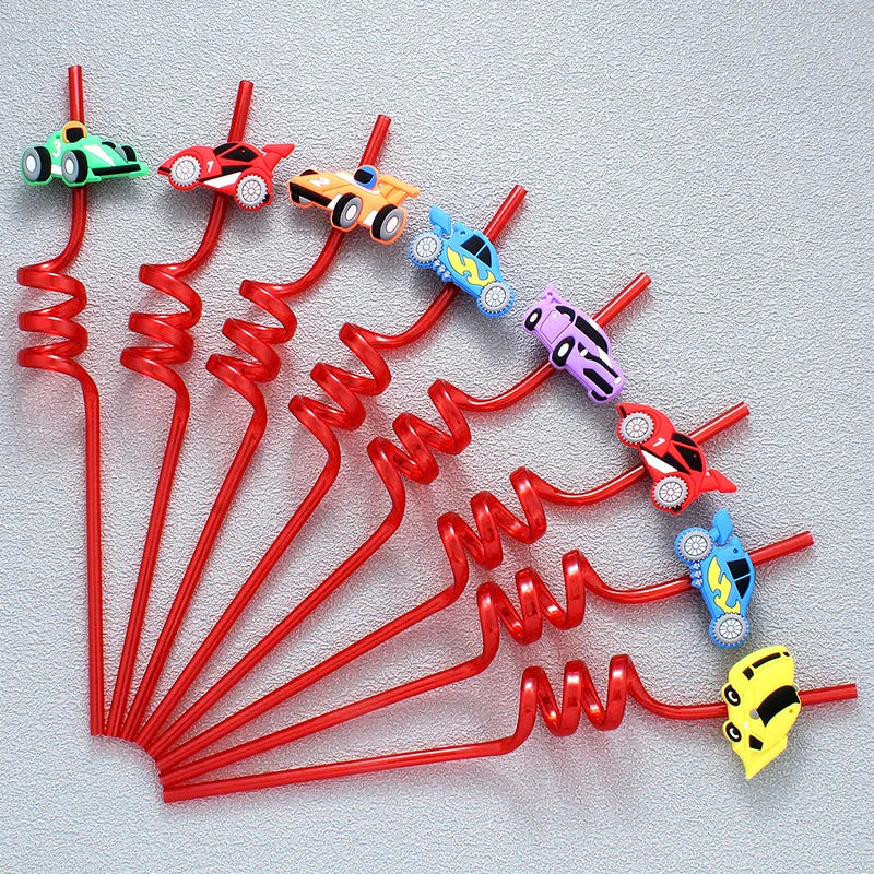 8pcs car shaped straws, reusable drinking milk, birthday theme party straws wedding cocktail bar party straws
