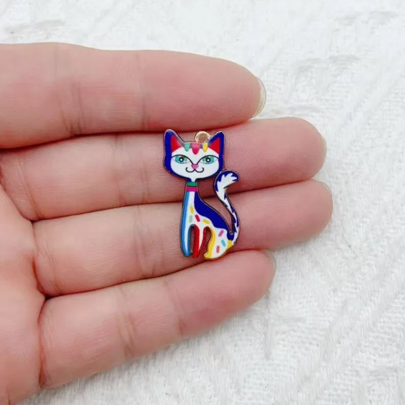 12pcs Color Printed Cat Pendant DIY Jewelry Making Fashion Earrings, Necklaces, Bracelets, Pendant Accessories