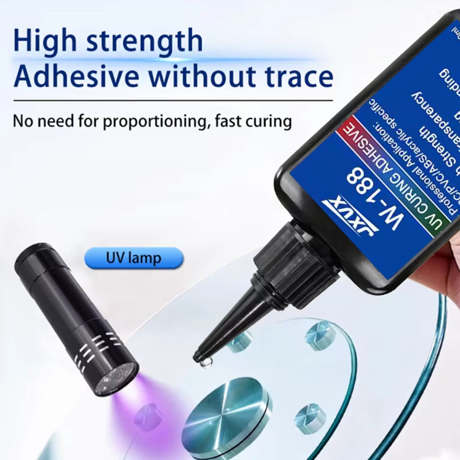 JXVX 1-3PCS New 50ml Strong UV W188 Adhesive, UV Curing Adhesive for Glass, Glass and Metal, ABS Bonding, UV Curing Lamp Welding