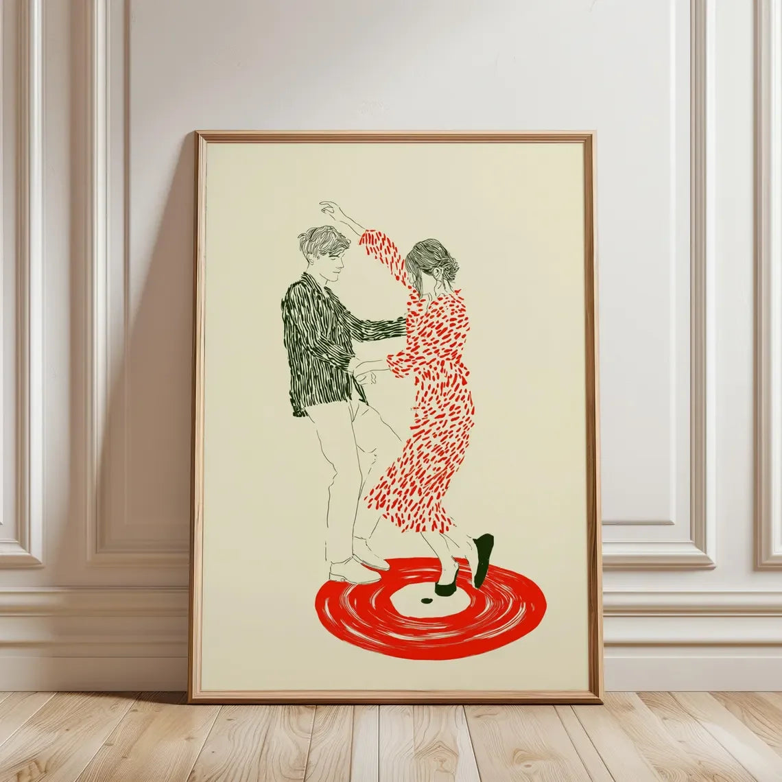 Dancing Couple Wall Art Print, Retro Record Player Poster, Modern Music Inspired Illustration for Home Bar or Living Room