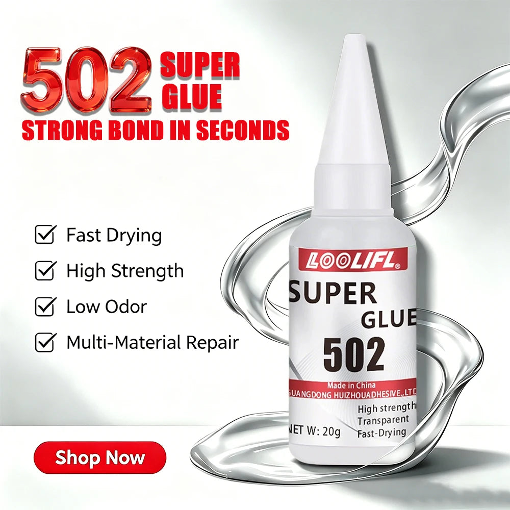 502 Super Instant Glue Fast Curing Strong Bond Low Odor Multi Material Repair Adhesive for Metal Wood Plastic Ceramic Leather