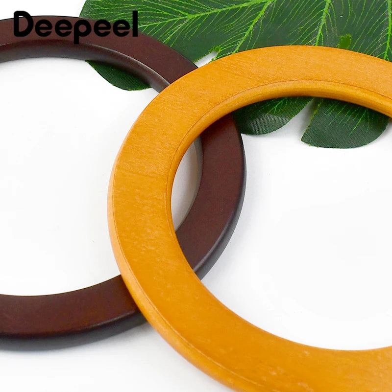 2Pcs Deepeel Natural Wooden Bag Handle Purse HandBags O Ring Handles Purses Round Frame DIY Bags Bracket Replacement Accessories