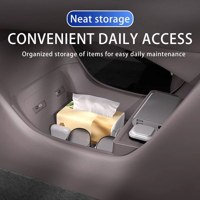 For ZEEKR 7X 2025 The storage box below the center console Double-layer silicone storage box Car interior accessories