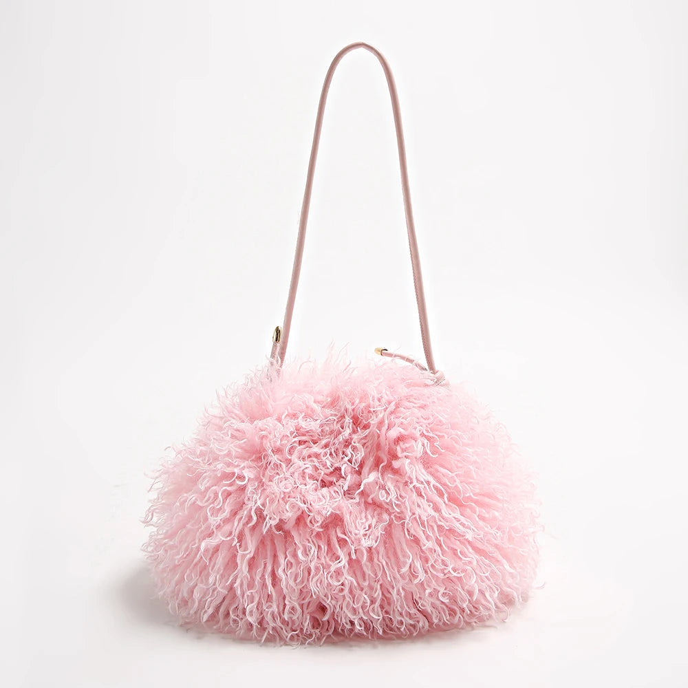 Fluffy Curly Faux Fur Cloud Bag Cute Soft Plush Purse for Women Casual Single Shoulder Crossbody Multi Color Daily Fashion Handb
