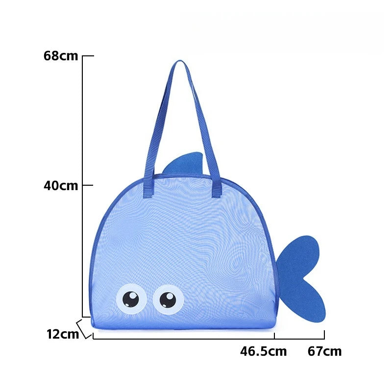 Kids Fish Shape Mesh Beach Bag Lightweight Toy Storage Bag Portable Handbag for Children Summer Seaside Pool Outdoor Organizer