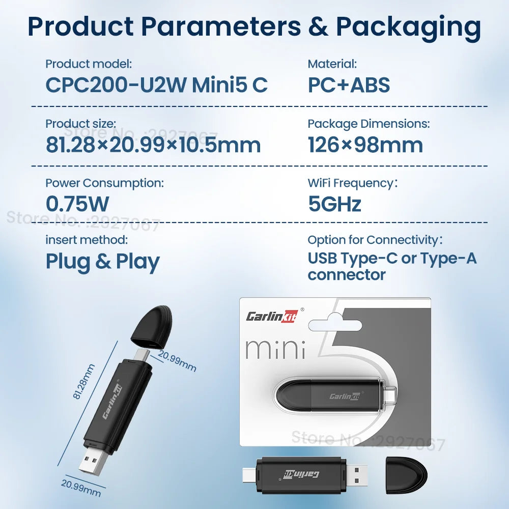 CarlinKit MINI 5.0 Pro Wireless CarPlay Adapter Plug & Play Smart CarPlay Box USB Dongle for OEM Car WiFi Bluetooth Auto Connect