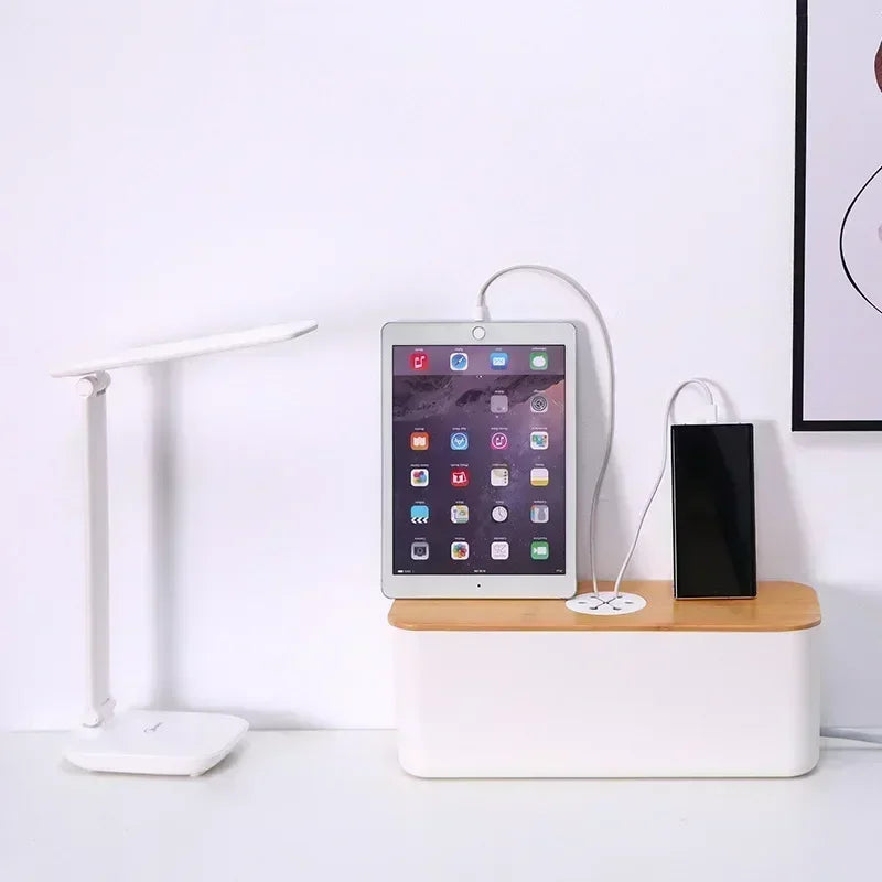 For Wire Case Home Cable Winder Organizer Wooden Cable Storage Box Power Line Storage Case Dustproof Charger Socket Organizer