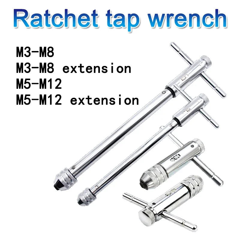 Ratchet T Handle Tap Wrench Machine Screw Thread Milling T-shape Taps Both Way Hand Tap Set Adjustable Manual Tapping for Home U