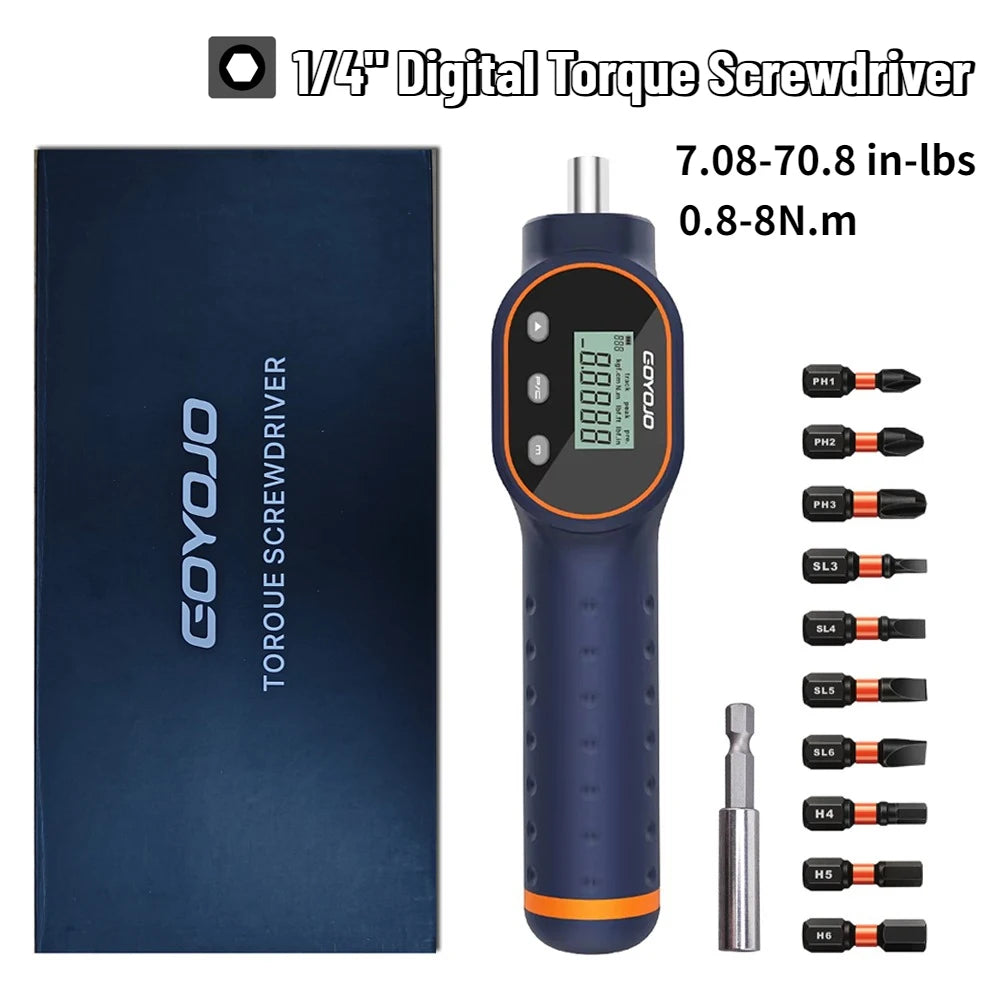 Digital Torque Screwdriver 7.08-70.8 in-lbs, 1/4" Adjustable Torque Wrench Screwdriver Set with Magnetic Bits for Gunsmithing