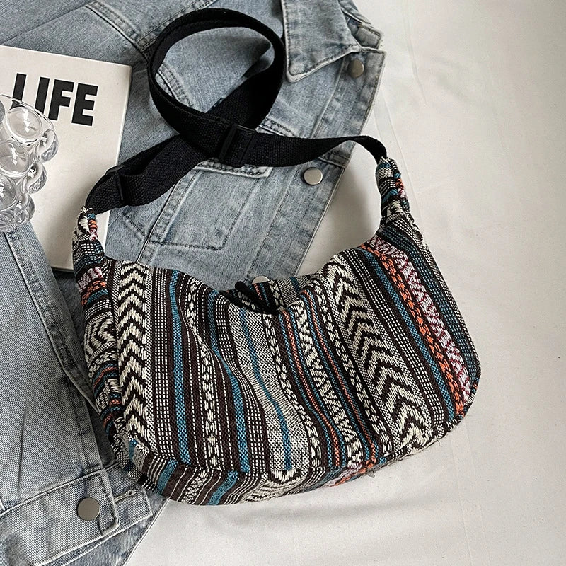 Crossbody Bags Tribal Style Shoulder Bag, Foldable Crossbody Striped Pattern, Flag Theme Hand Washable Edge Painted Lining 2026