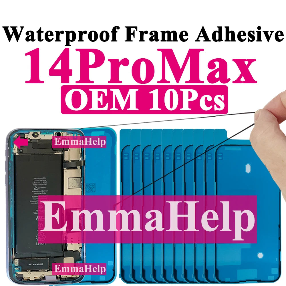 10pcs Waterproof Sticker for iPhone 16 Pro Max 17 14 13 12 11 15 XS XR 8 SE 3M Seal Adhesive Pre-Cut LCD Screen Frame Tape Glue