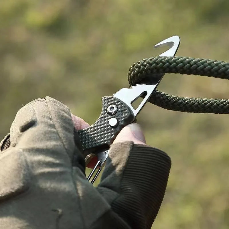 Multifunctional Keychain Knife Pocket Folding Knife Stainless Steel Blade Rustproof Wear Resistant for Outdoor Hiking Survival