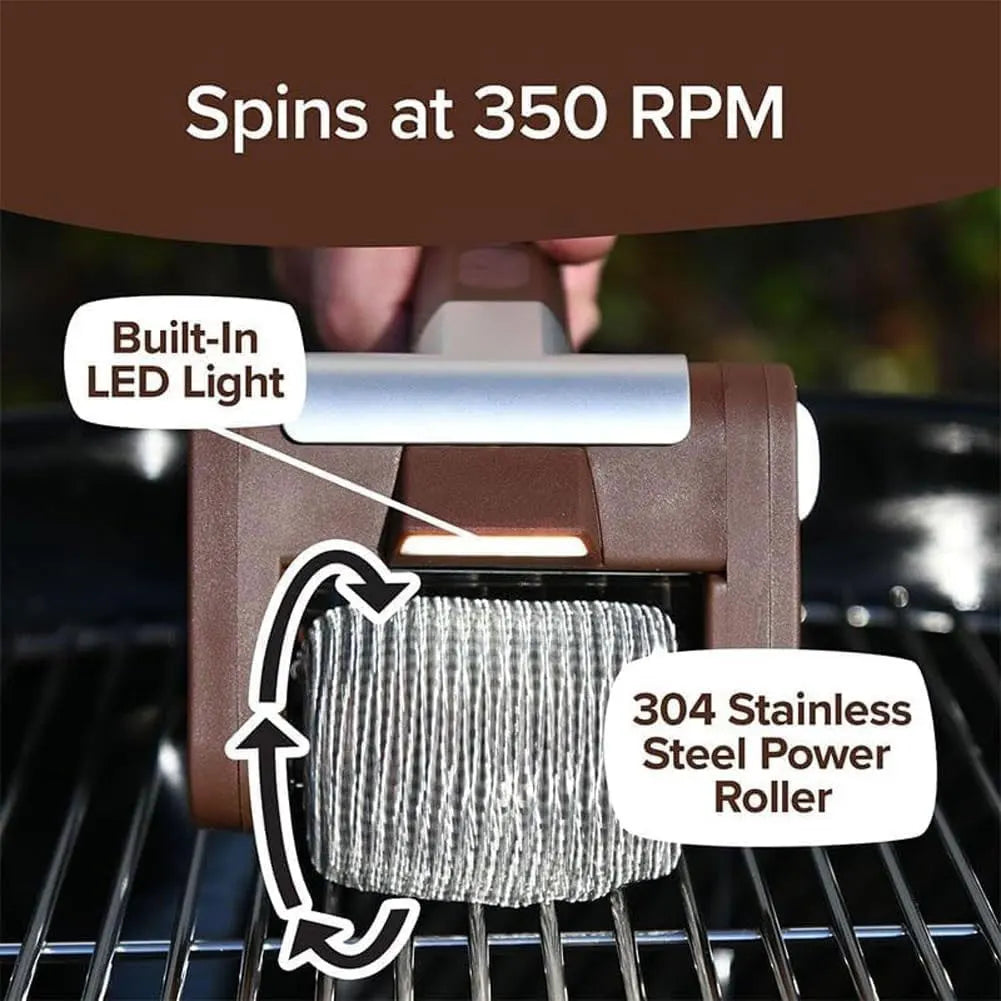 Electric Stainless Steel Grill Brush,Rechargeable Roller Type BBQ Grill Cleaner with LED Light,Outdoor Camping BBQ Cleaning Tool