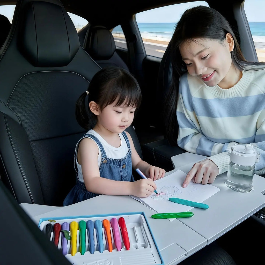 Foldable Car Desk For Tesla Model 3/Y/S/X Multifunctional Steering Wheel Dining Work Tray With Cup Holder Car Interior Accessory