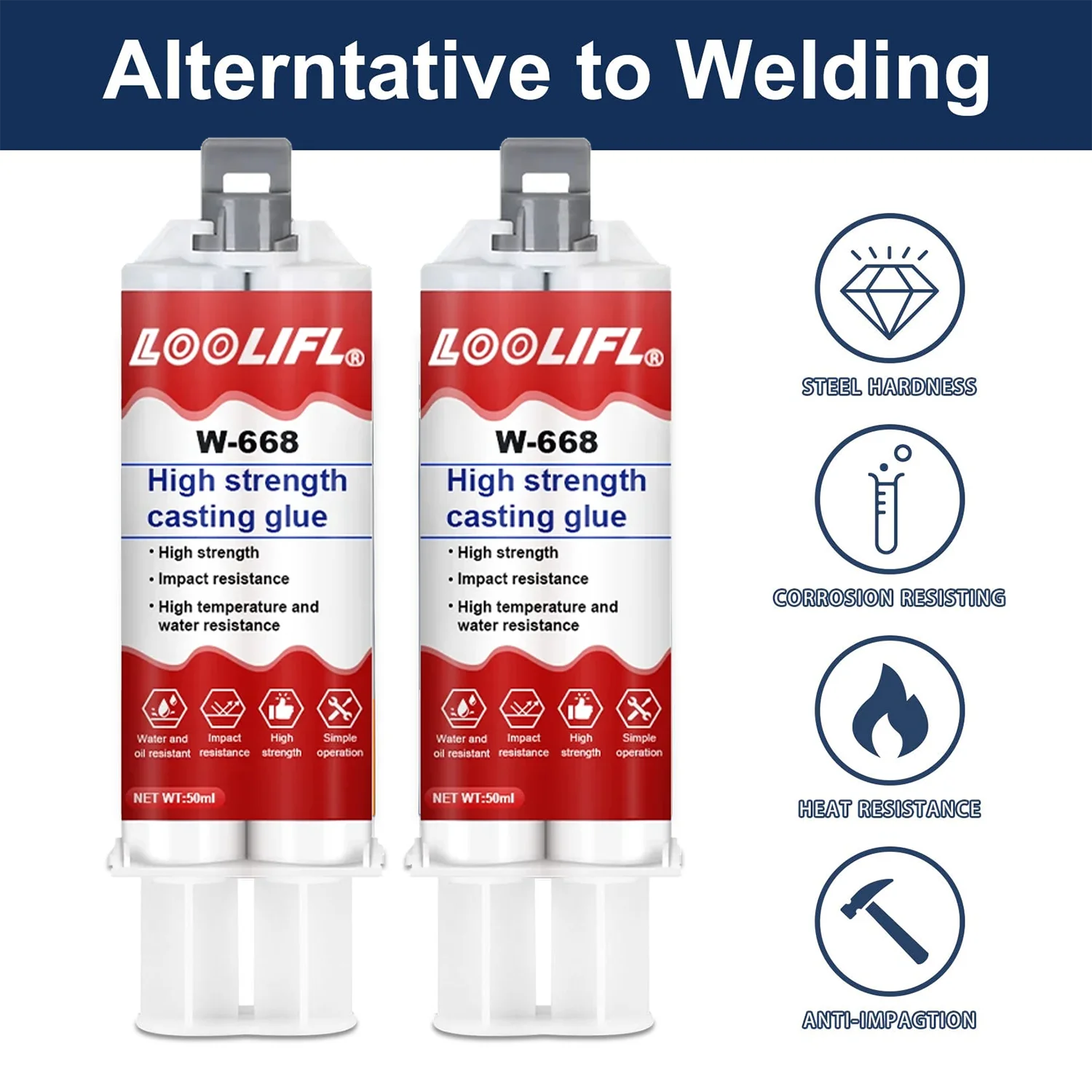 AB Casting Adhesive, Metal Crack Repair, Leak-Proof Sealing, Bonds Iron, Aluminum, Copper, Steel, Ceramics, and Plastics, High Temperature Resistance up to 150°C, High Strength.
