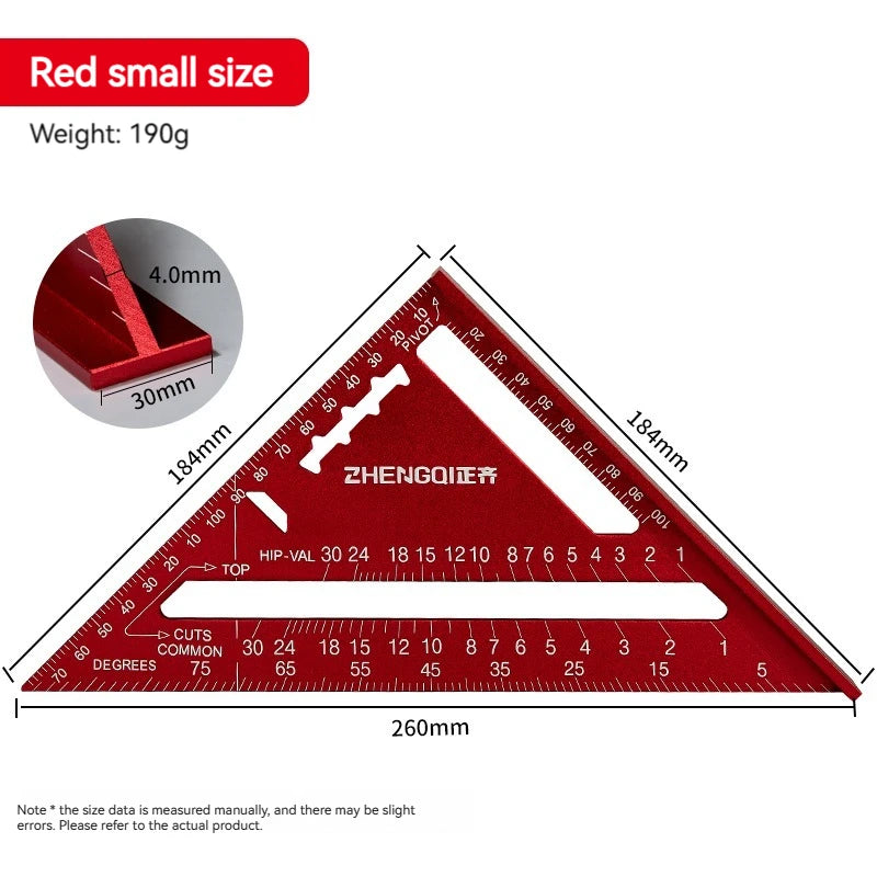 1pcs Triangle Angle Ruler Metric Aluminum Alloy Angle Protractor Triangular Measuring Ruler Woodwork Speed Square Triangle