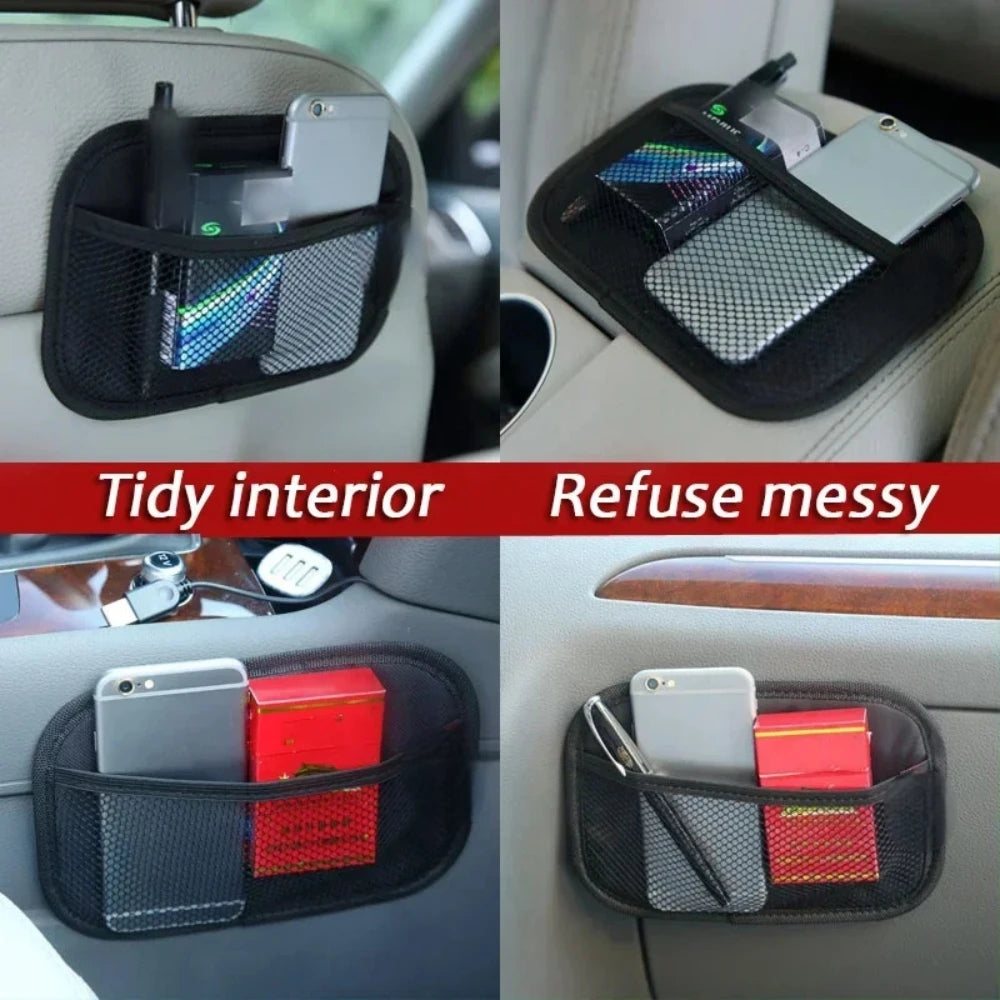 Car Leather Mesh Bag Oxford Fabric Storage Net Bags Car Interior Organizer Phones Coins Keys Storage Auto Stowing Tidying Tools