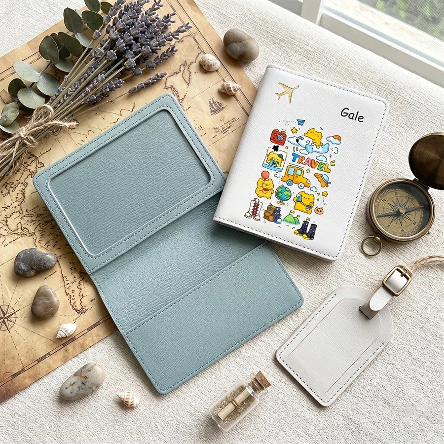 Personalized Name Text Passport Holder, Cute Cartoon Passport Case, Passport Cover And Document Organizer, Travel Ticket Holder