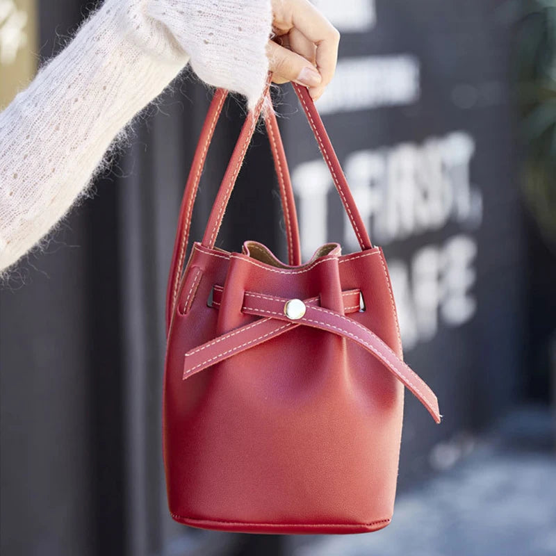Hand Bag Ladies Women's Crossbody Bags Large Capacity PU Leather Bucket Bag Portable Cross Body Bucket Bag Single Shoulder Bag