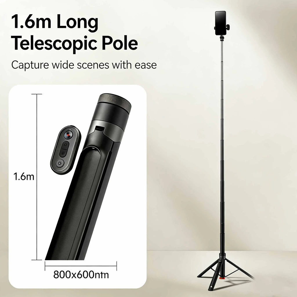 Xiaomi Zoom Floor Standing Selfie Stick Tripod 1.6m One Key Expand Stable Base Wireless Remote Shutter for Vlogging Selfies