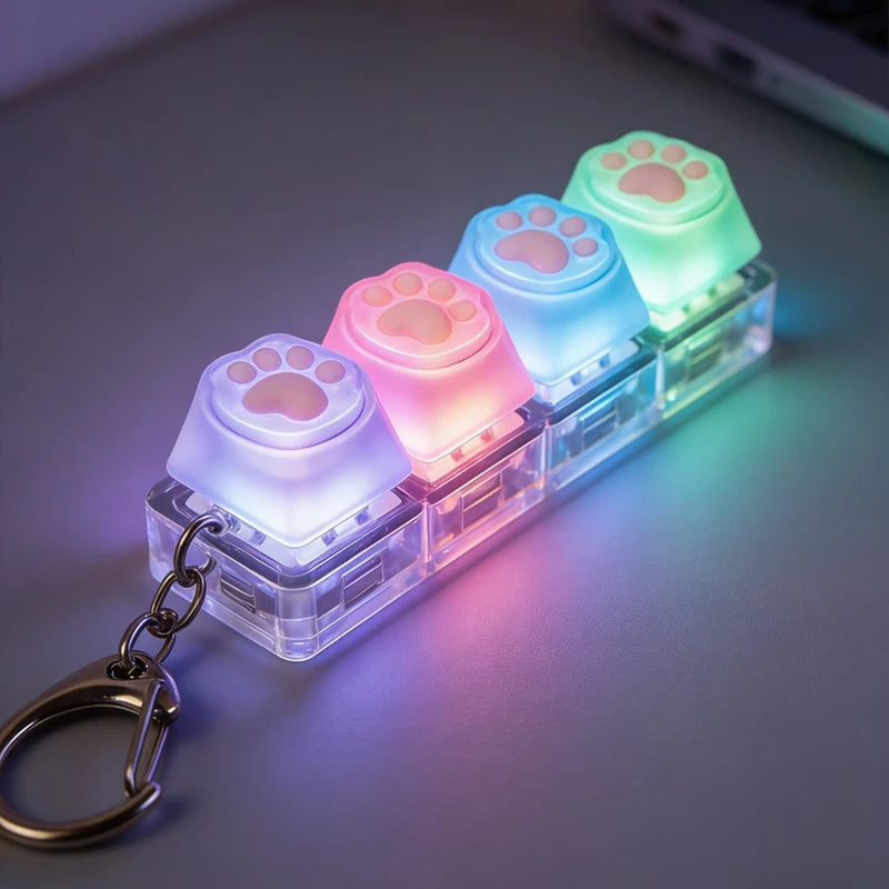  NEW Multi-choice Light Up Keyboard Keychain Crystal Clicker Fidget Toy Stress Relief Sensory Toy Portable Car Desk Decor Gift