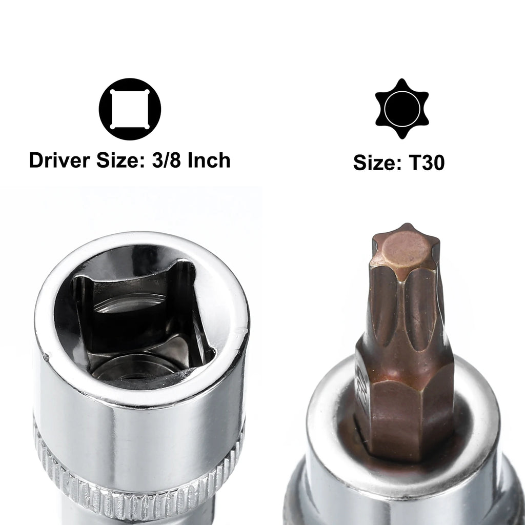 2/3/4/5pcs T8 T20 T25 T27 T30 T40 T50 Torx Bit Socket 1/4" 3/8" Drive S2 Steel Bits CR-V Sockets 38/48mm Length Use with Ratchet