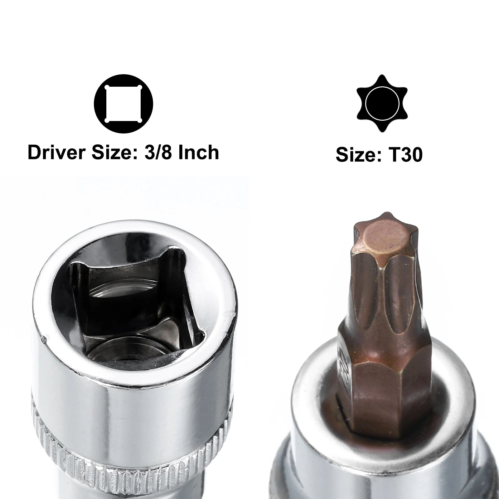 2/3/4/5pcs T8 T20 T25 T27 T30 T40 T50 Torx Bit Socket 1/4" 3/8" Drive S2 Steel Bits CR-V Sockets 38/48mm Length Use with Ratchet