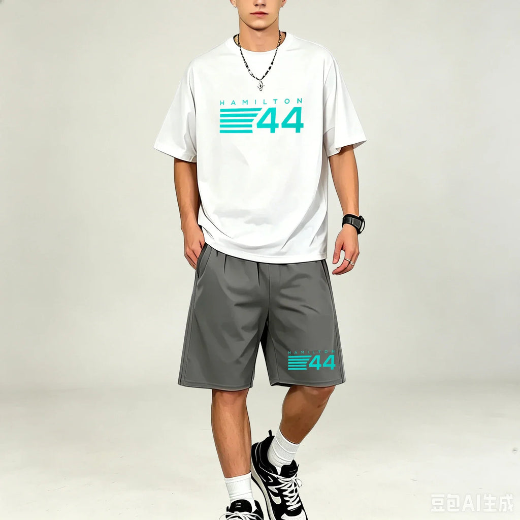 Hot‑selling Elastic‑Fabric Men T‑Shirt Set O‑Neck Short‑sleeve Tee And Casual Pocket‑Shorts Sets  TShirts Sets Athleisure Outfit