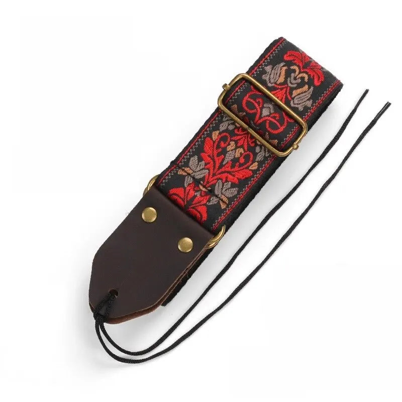 Miwayer Embroidered Guitar Strap Soft Vintage Flowers Adjustable Creative Watch Bands Cotton Belt & Leather Head