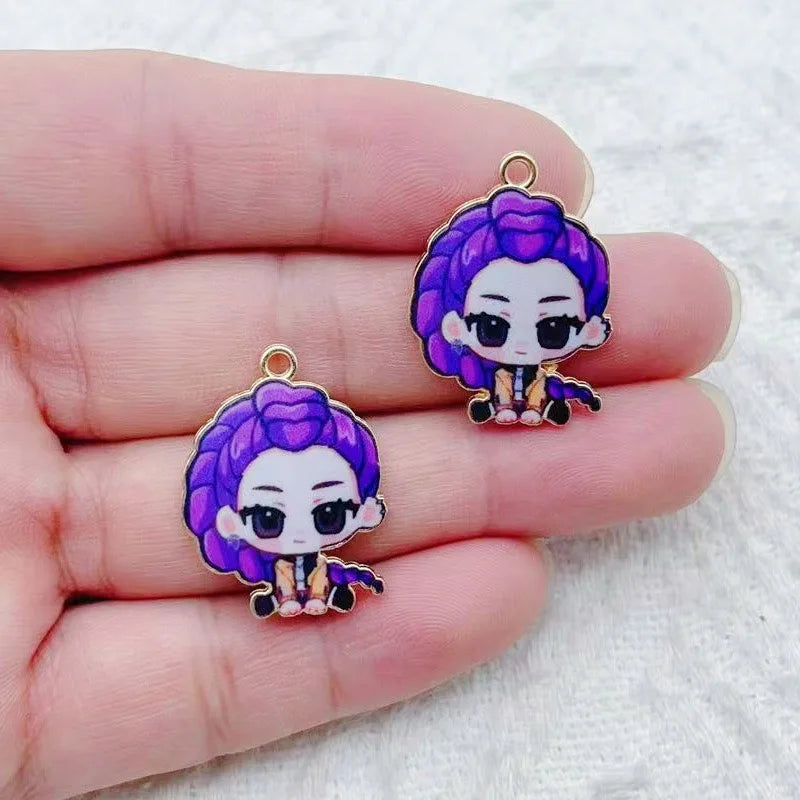10pcs alloy printed cartoon pendant, DIY jewelry making earrings, keychain accessories