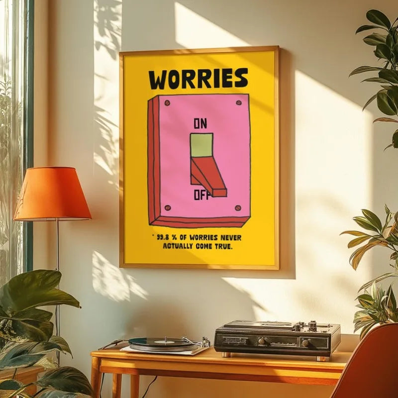 Cartoon Switch Poster Mental Health Poster Inspirational Quotes Positive Wall Decoration Colorful Retro Illustration - Frameless
